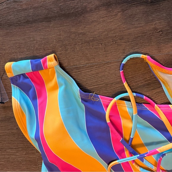 Foreplay ~ Size S Women’s One Piece Swimsuit Vibrant colorful has one shoulder - Picture 4 of 4